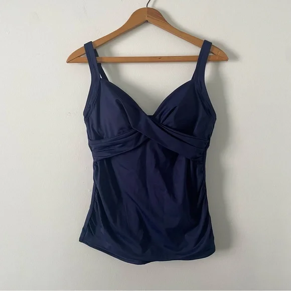 NWT New Lands End Navy Blue Criss Cross Padded Tankini Swimsuit Top Size 6 - Picture 1 of 4
